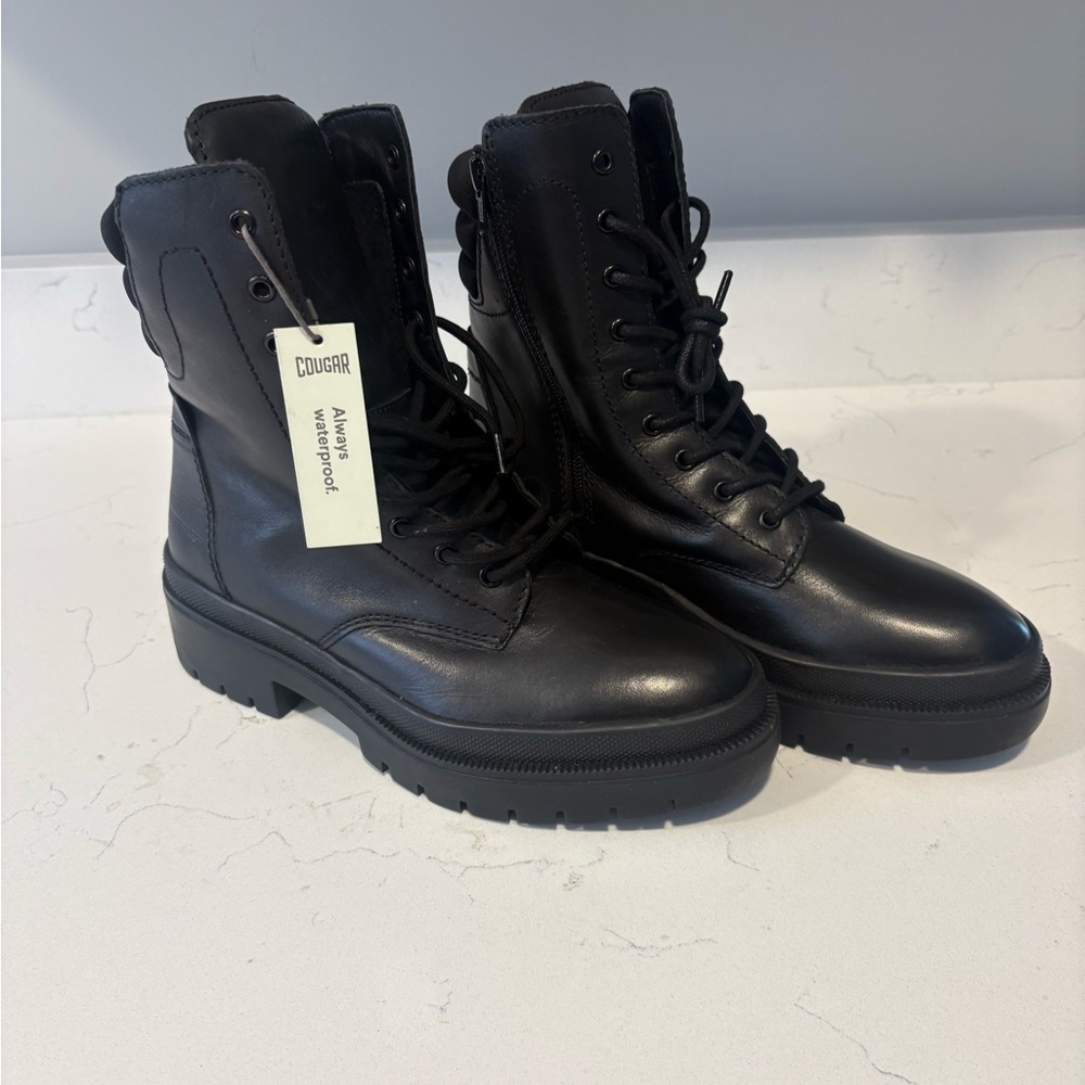 Cougar Women's Black Waterproof Lace-Up Combat Boots